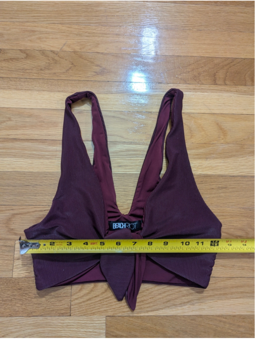 BEACH RIOT Dallas Burgundy Ribbed Tie Front Bikini Top Free People Small - Picture 10 of 10